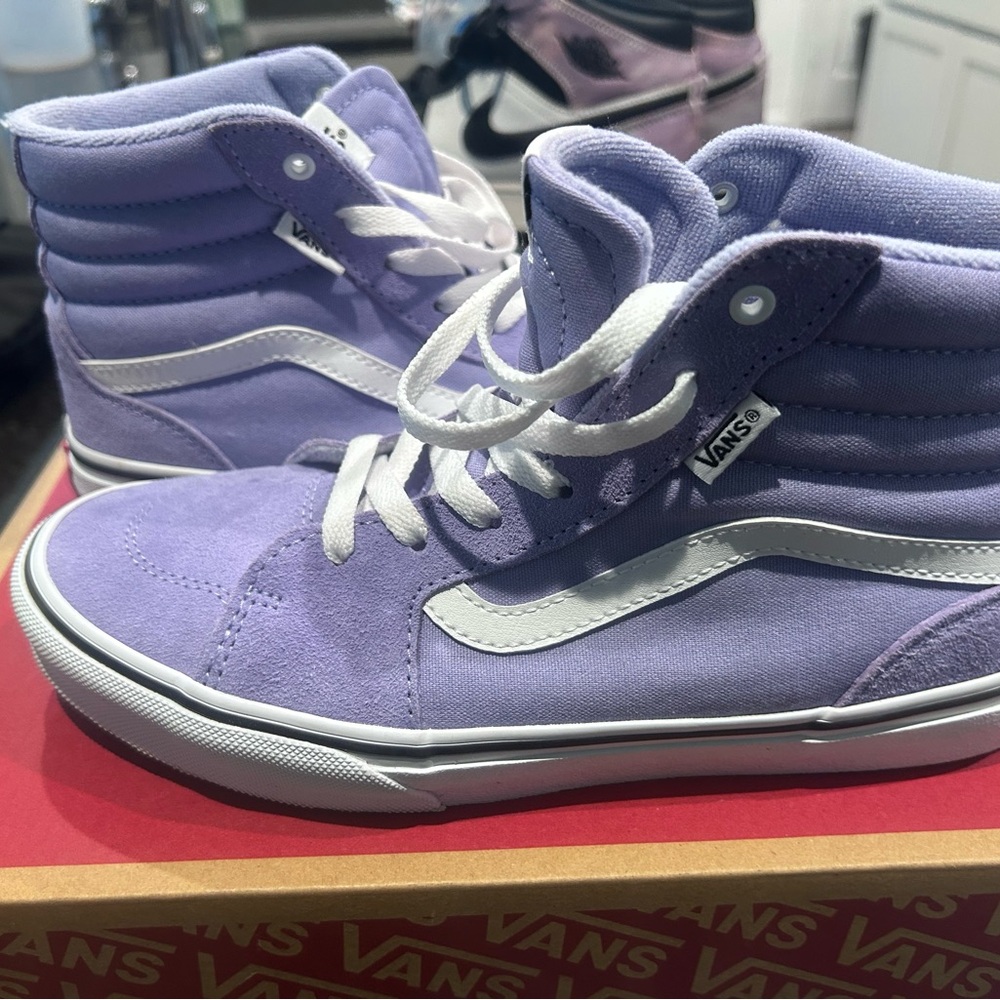 Vans Purple and White High-Top Sneakers Classic Canvas